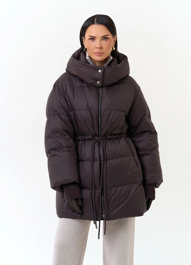 Женский пуховик с капюшоном модель № 34038 меха малина фото