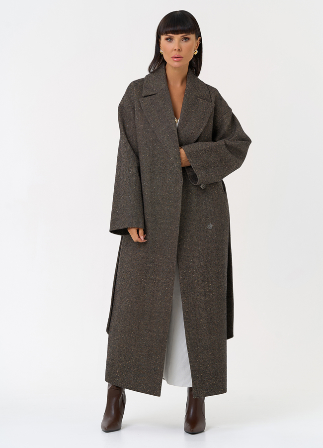 Женское длинное пальто с английским воротником модель № 31417 универмаг малина