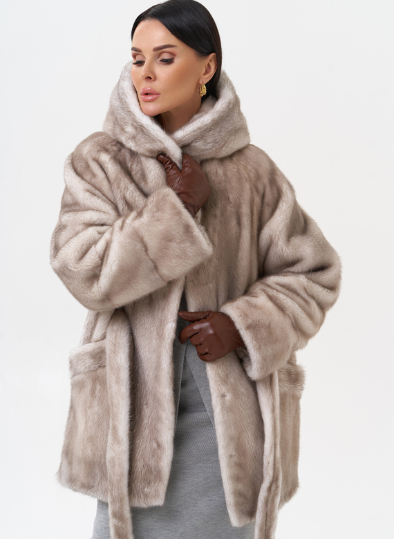 Норковая шуба с капюшоном 