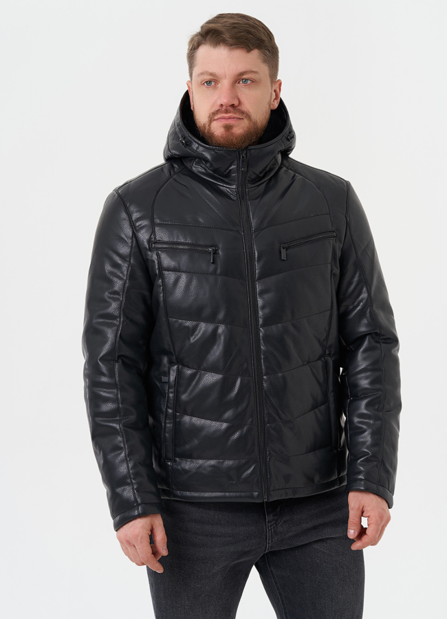 фото Утепленная куртка из эко кожи с капюшоном модель № 27739