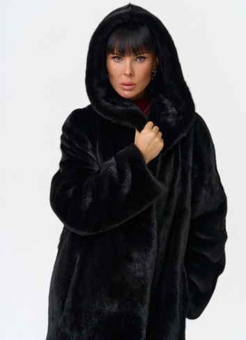 Женская шуба из скандинавской норки с капюшоном