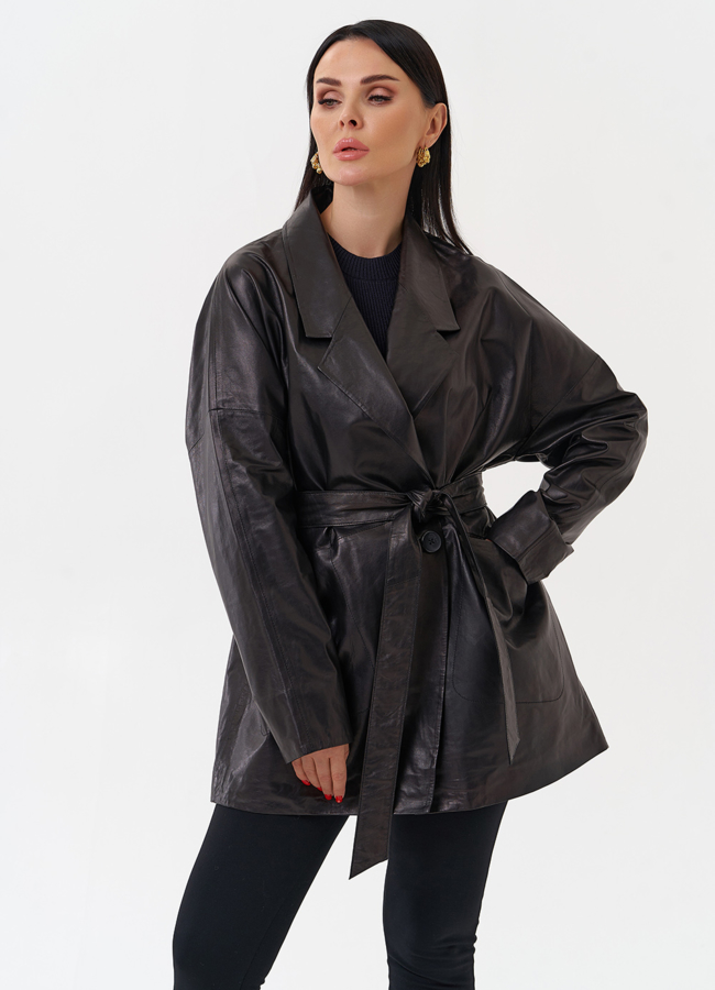 Жакет удлиненный из натуральной кожи модель № 29908 универмаг малина