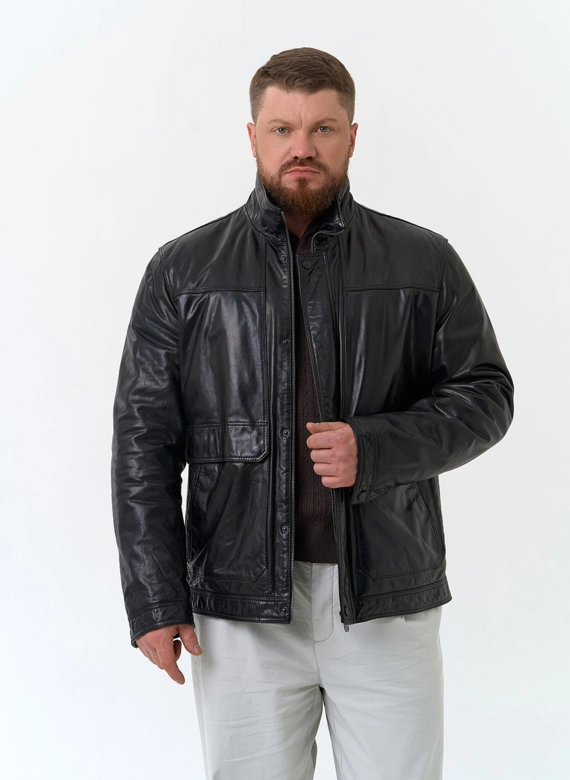 Мужская утепленная куртка из натуральной кожи фото