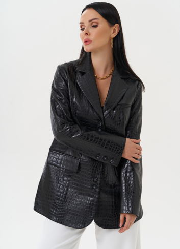 Жакет из натуральной кожи черного цвета