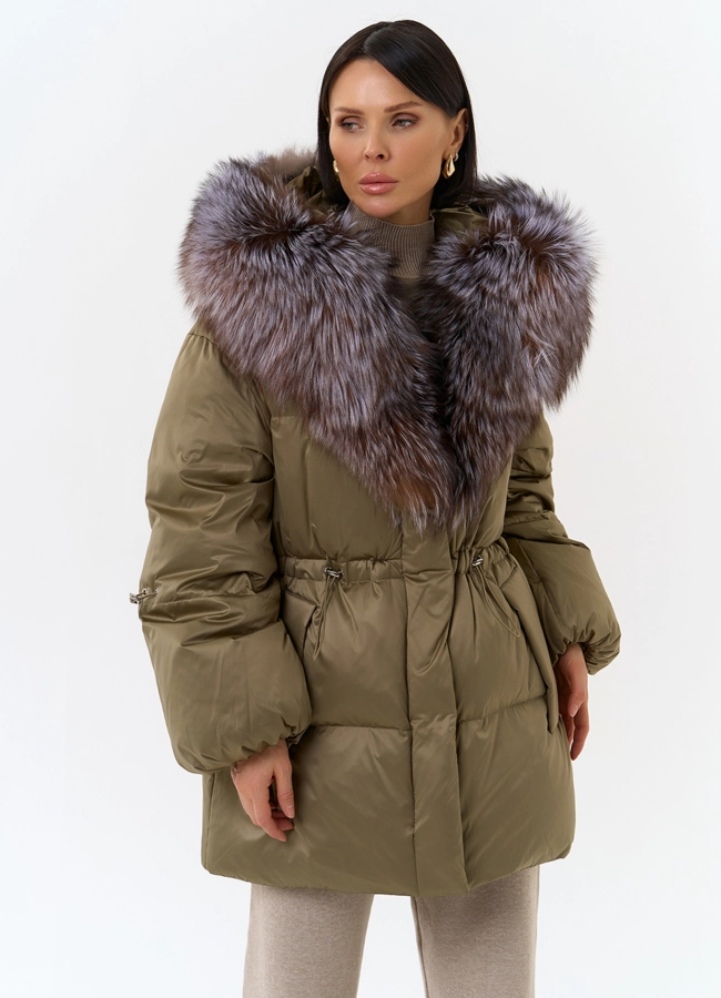 Женский пуховик с капюшоном из меха блюфрост модель № 31883 универмаг малина
