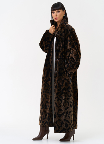 Женская натуральная дубленка с леопардовым принтом