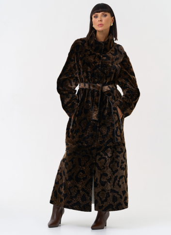 Женская натуральная дубленка с леопардовым принтом