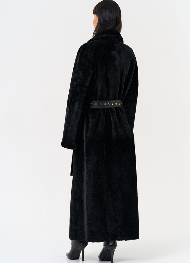 Женская натуральная дубленка с двойным поясом модель № 31612 в кредит