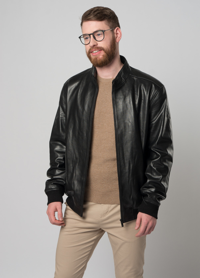 Мужская кожаная куртка на молнии модель № W258 универмаг малина