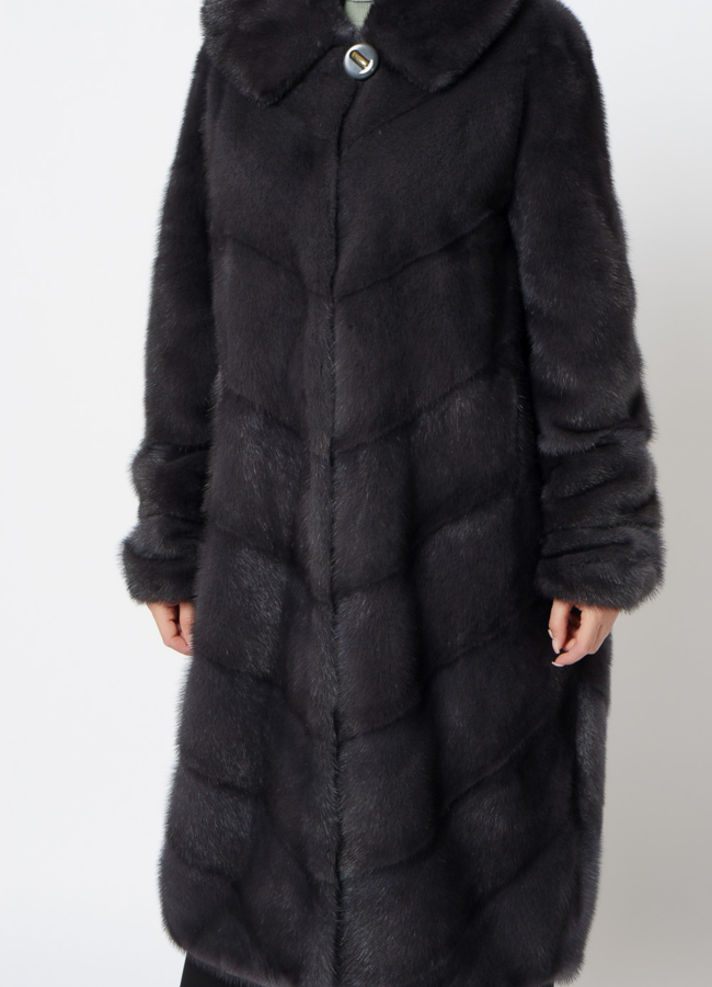 Длинная норковая шуба в сером цвете модель № 25039 в рассрочку