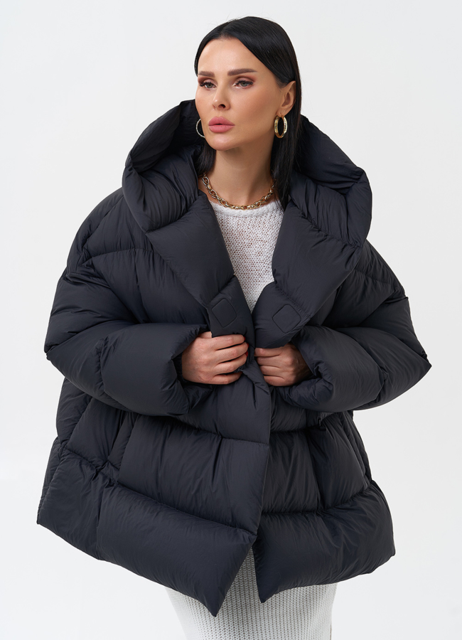 Женский пуховик с капюшоном  модель № 28968 универмаг малина