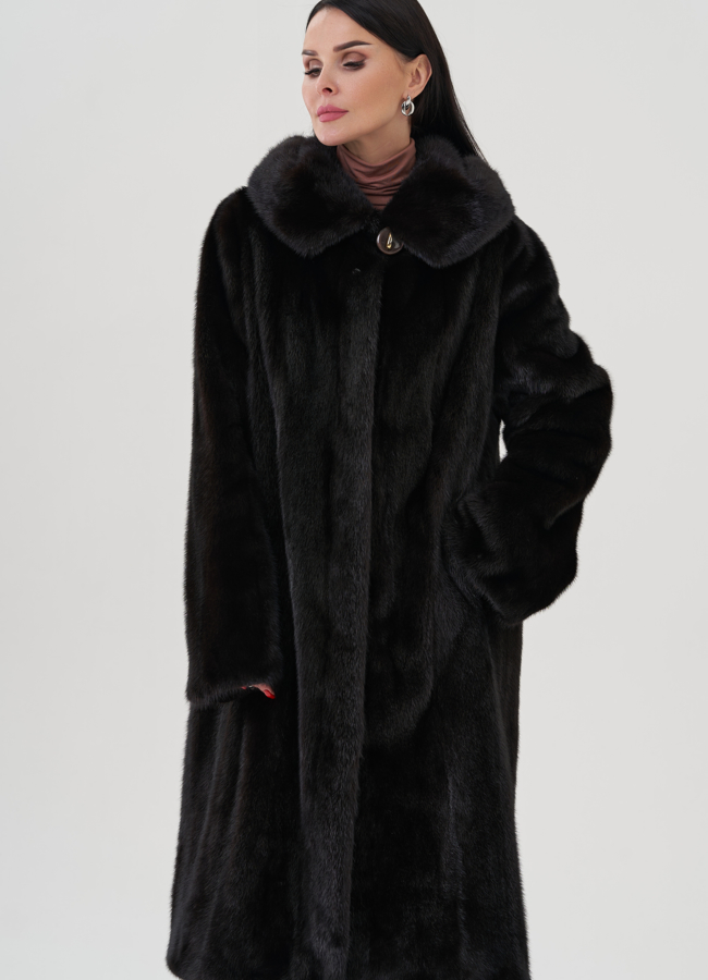 Шуба из норки в цвете махагон модель № 26126 универмаг малина