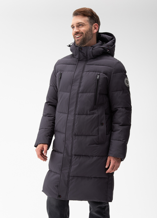 Мужской пуховик с капюшоном  модель № 27991 меха малина