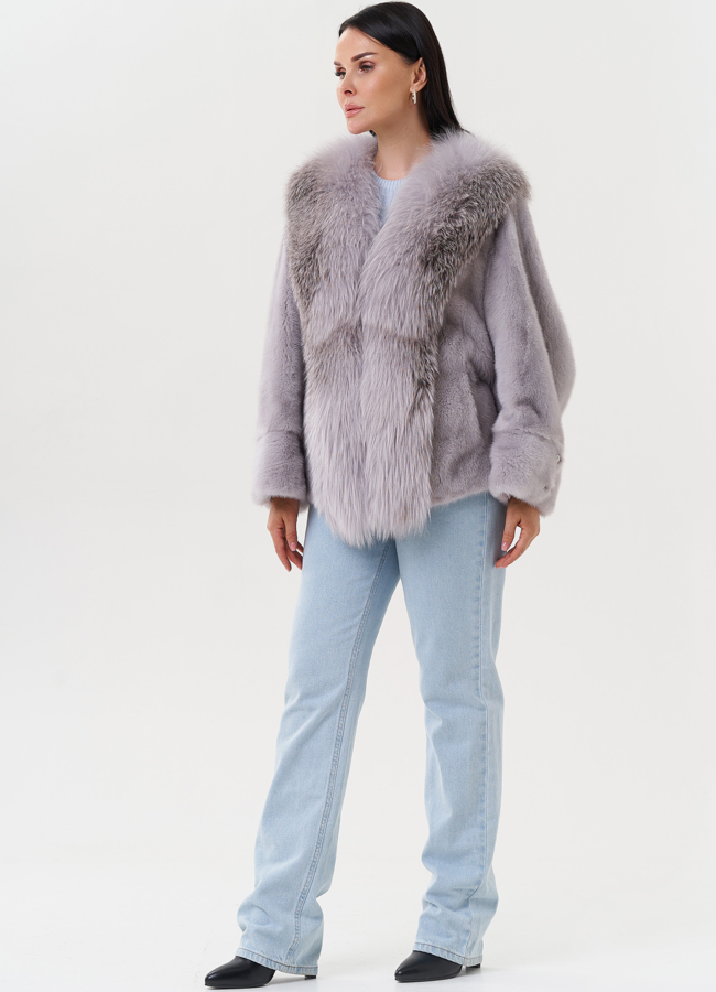 Укороченная норковая шуба с чернобуркой модель № 27585 в рассрочку