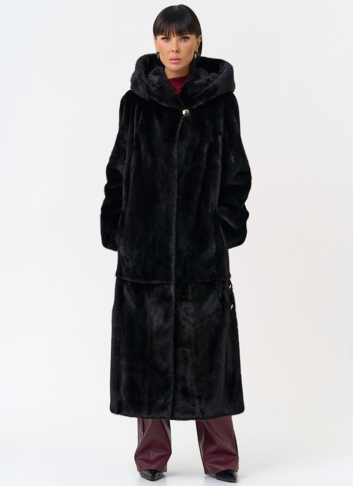 Женская шуба из скандинавской норки с капюшоном