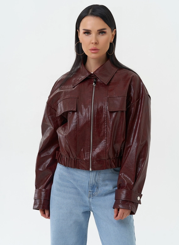 Куртка бомбер из эко кожи бордового цвета