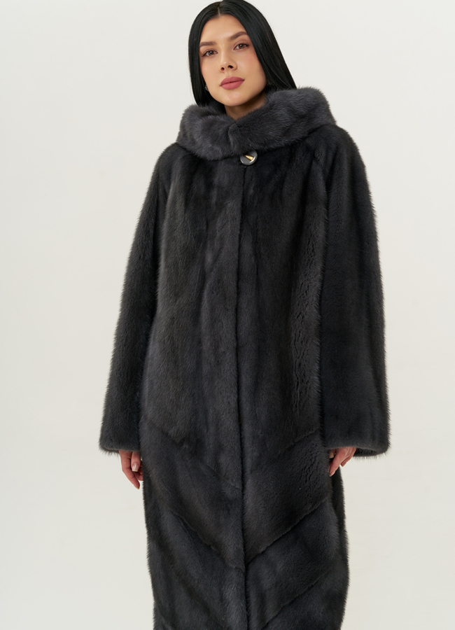 Женская шуба из норки силуэта баллон с капюшоном модель № 24750 универмаг малина