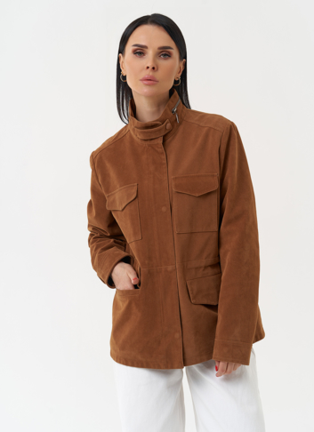 Женская парка из эко замши коричневого цвета 