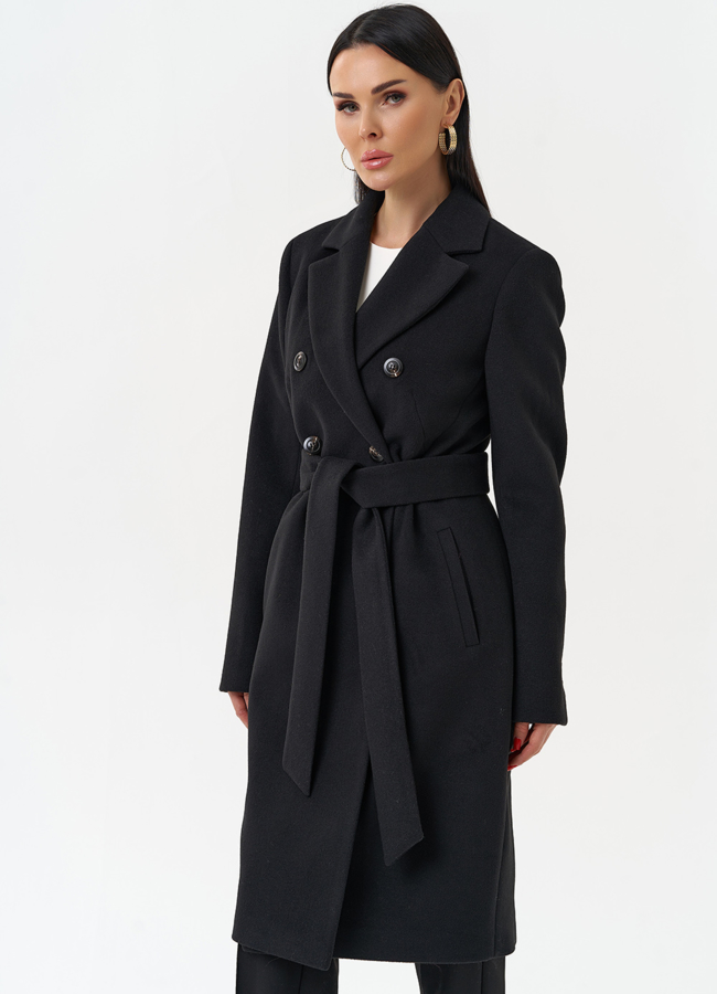 фото Женское двубортное пальто с поясом модель № 29892
