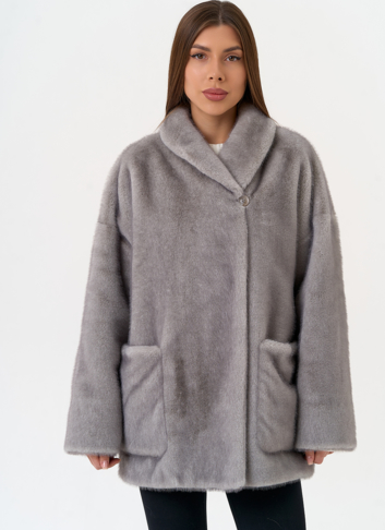 Женская шуба из эко меха с воротником шаль