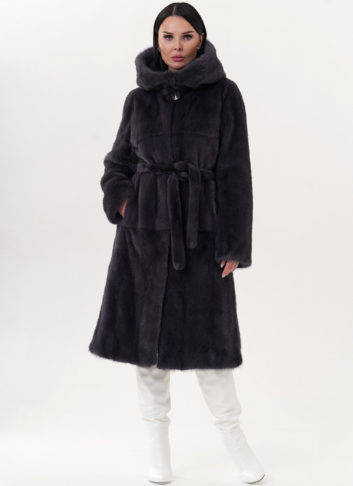 Шуба из норки с капюшоном