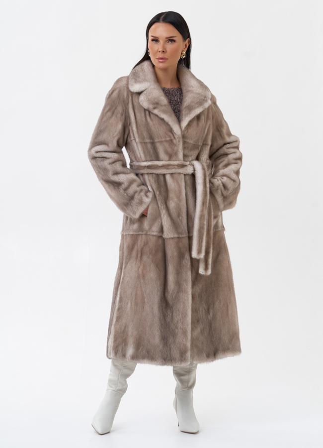 Длинная светлая норковая шуба модель № 29164 универмаг малина