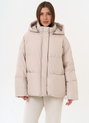 Женский короткий пуховик с капюшоном