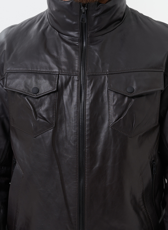 Мужской пуховик из натуральной кожи 