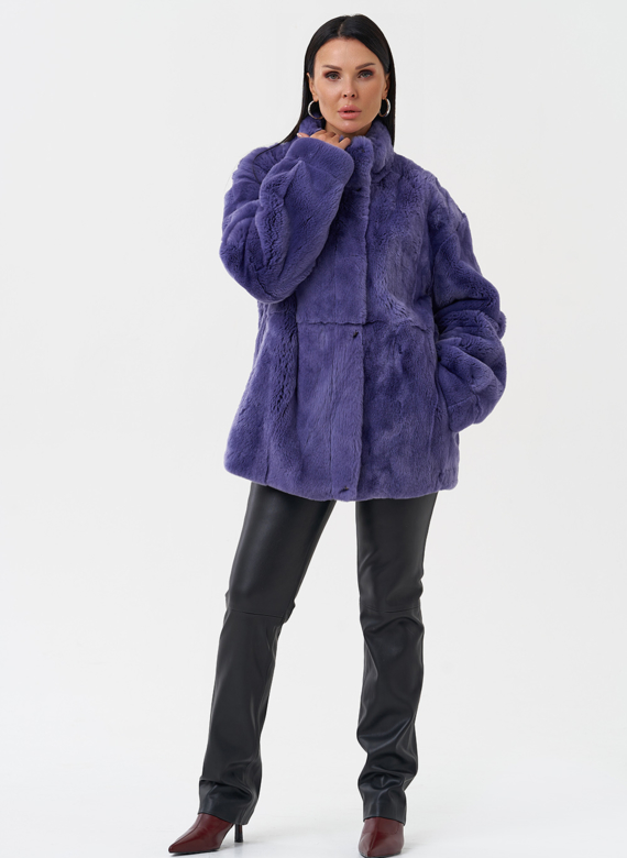 Яркая шуба из меха кролика