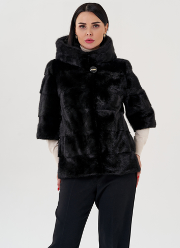 Шуба из норки с капюшоном черного цвета Шуба из норки с капюшоном черного цвета