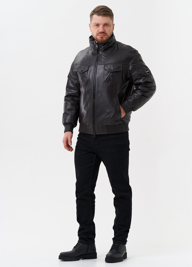 Мужской пуховик из натуральной кожи  модель № 28580 в рассрочку