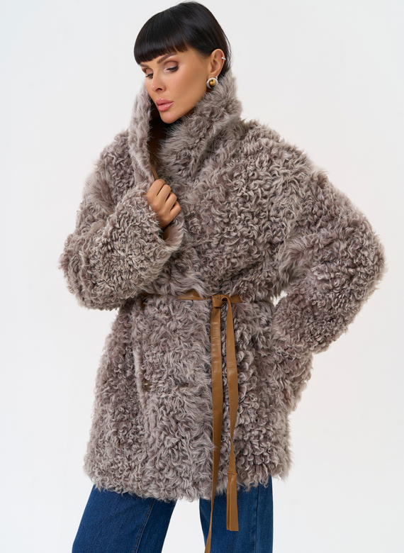 Женская двухсторонняя дубленка с воротником 