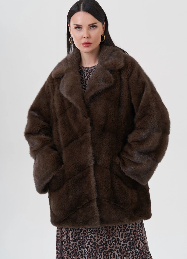 фото Шуба из норки с английским воротником  модель № 30690
