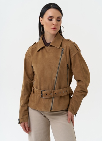 Куртка женская из натуральной замши с поясом