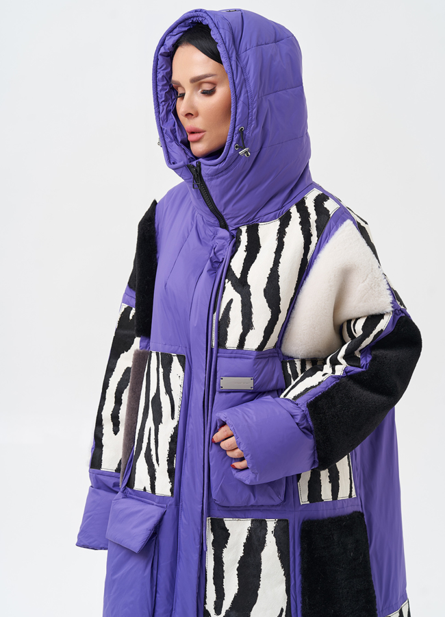 Комбинированный женский пуховик с капюшоном модель № 28372 универмаг малина