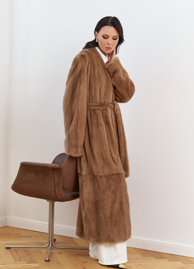 Женская длинная шуба из меха норки модель № 30695 универмаг малина