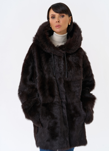 Женская двухсторонняя дубленка с капюшоном Женская двухсторонняя дубленка с капюшоном