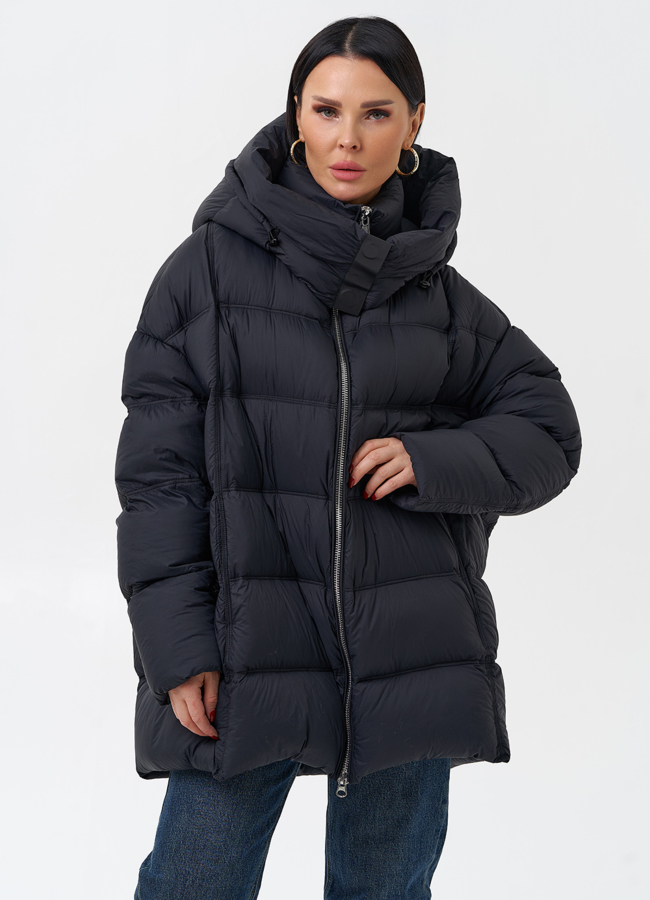 Женский пуховик с капюшоном  модель № 28971 меха малина