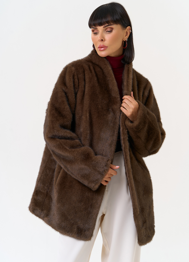 Женская шуба из эко меха с поясом модель № 31252 универмаг малина