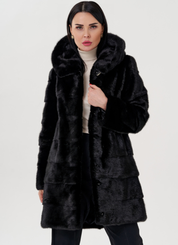 Шуба из норки с капюшоном черного цвета Шуба из норки с капюшоном черного цвета