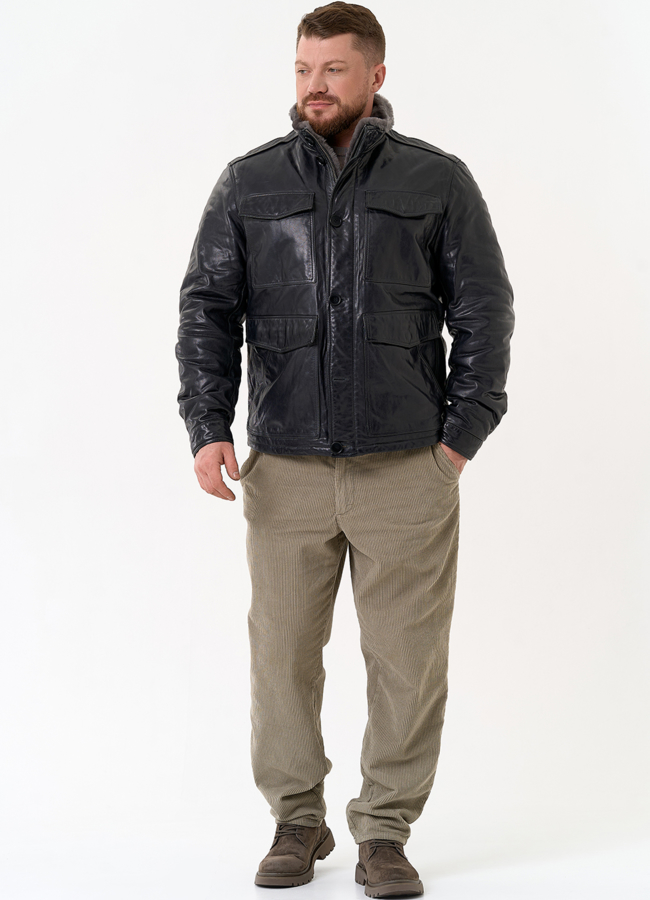 Куртка из натуральной кожи с воротником стойкой модель № 31656 в рассрочку