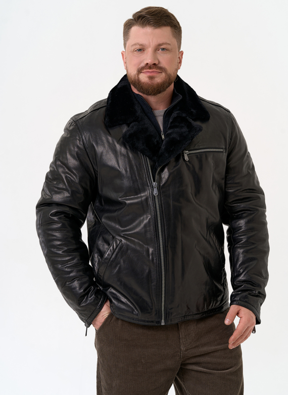 Куртка из натуральной кожи с воротником из овчины