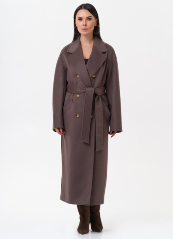 Длинное двубортное пальто с английским воротником