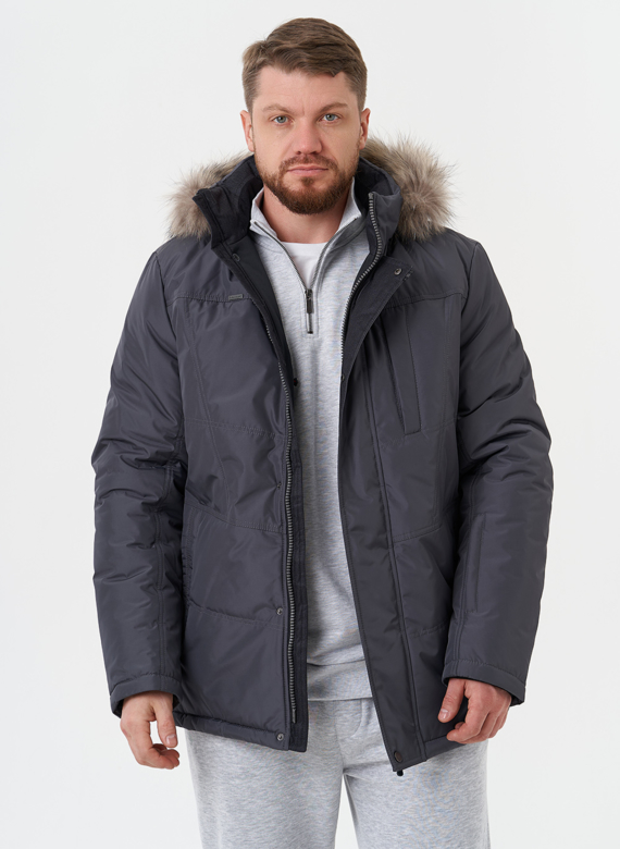 Мужская куртка с капюшоном из меха енота