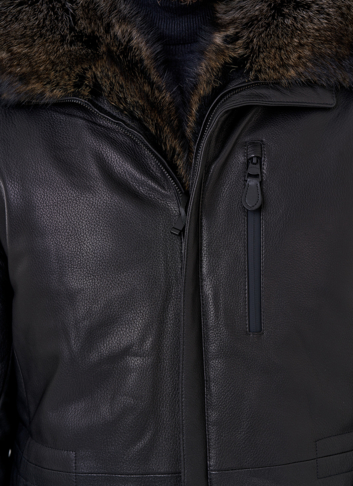 Мужской пуховик из натуральной кожи с мехом