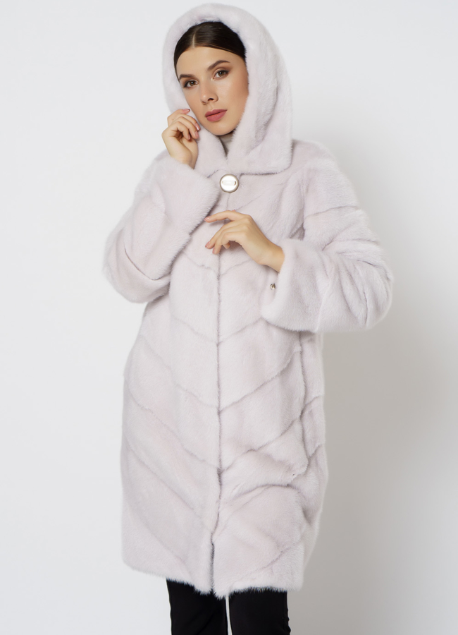 Светлая норковая шуба с капюшоном модель № 24736 универмаг малина