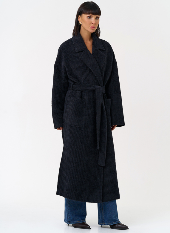 Женское длинное пальто в темно-синем цвете