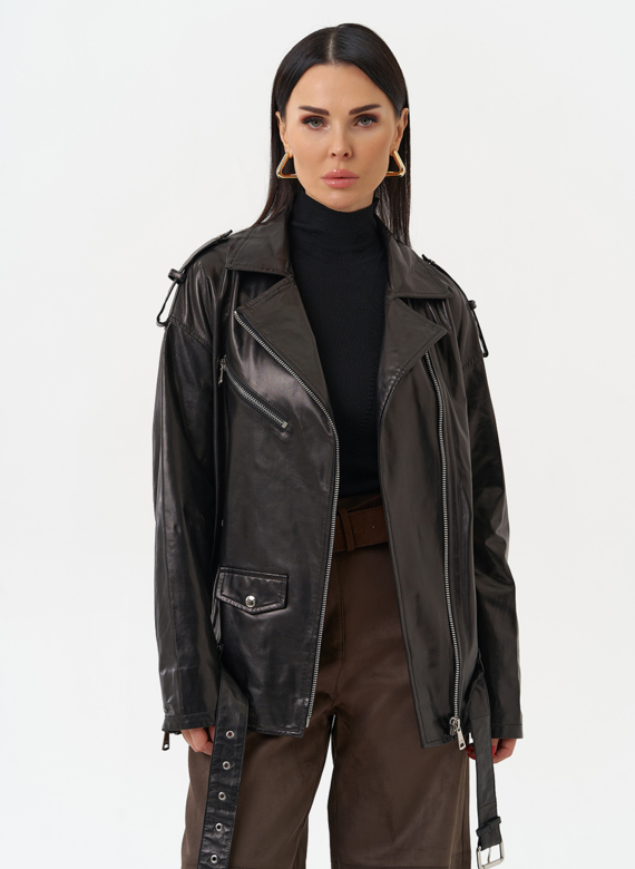 Удлиненная кожаная куртка-косуха