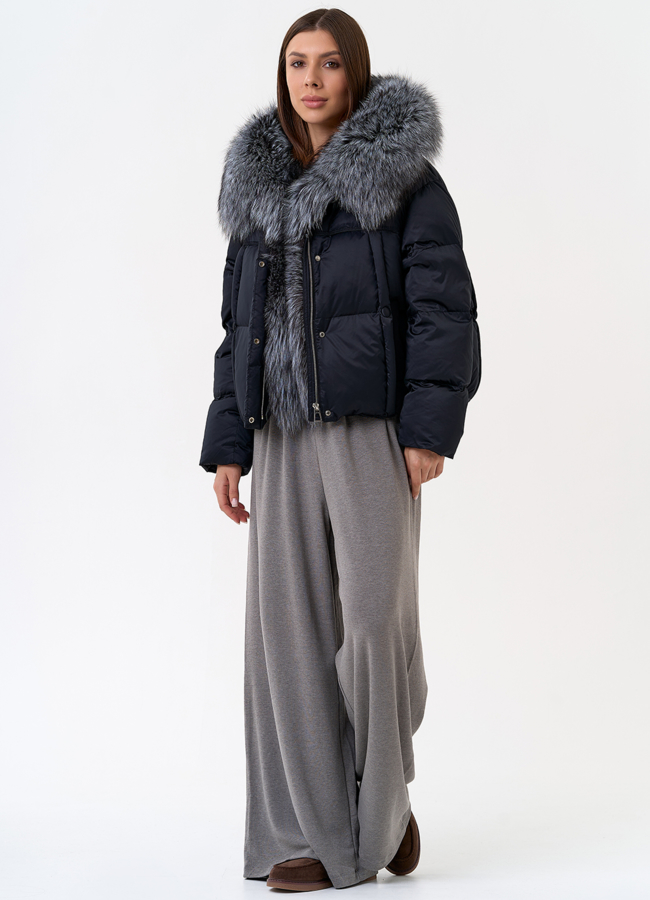 Женский пуховик с капюшоном из меха чернобурки модель № 31430 универмаг малина