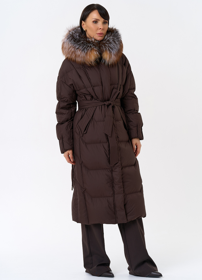 Женский пуховик с отделкой из меха блюфрост модель № 31797 универмаг малина